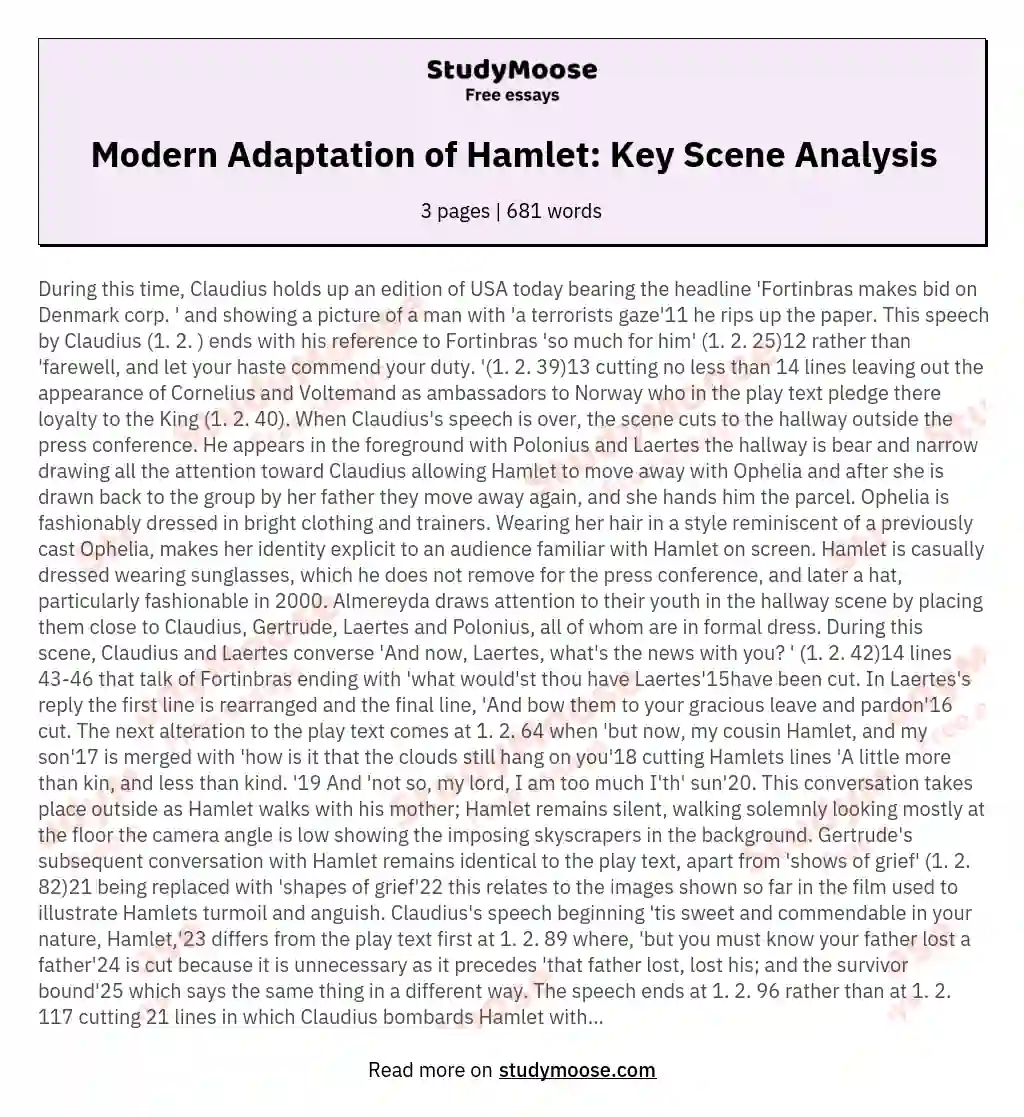 Modern Adaptation of Hamlet: Key Scene Analysis essay