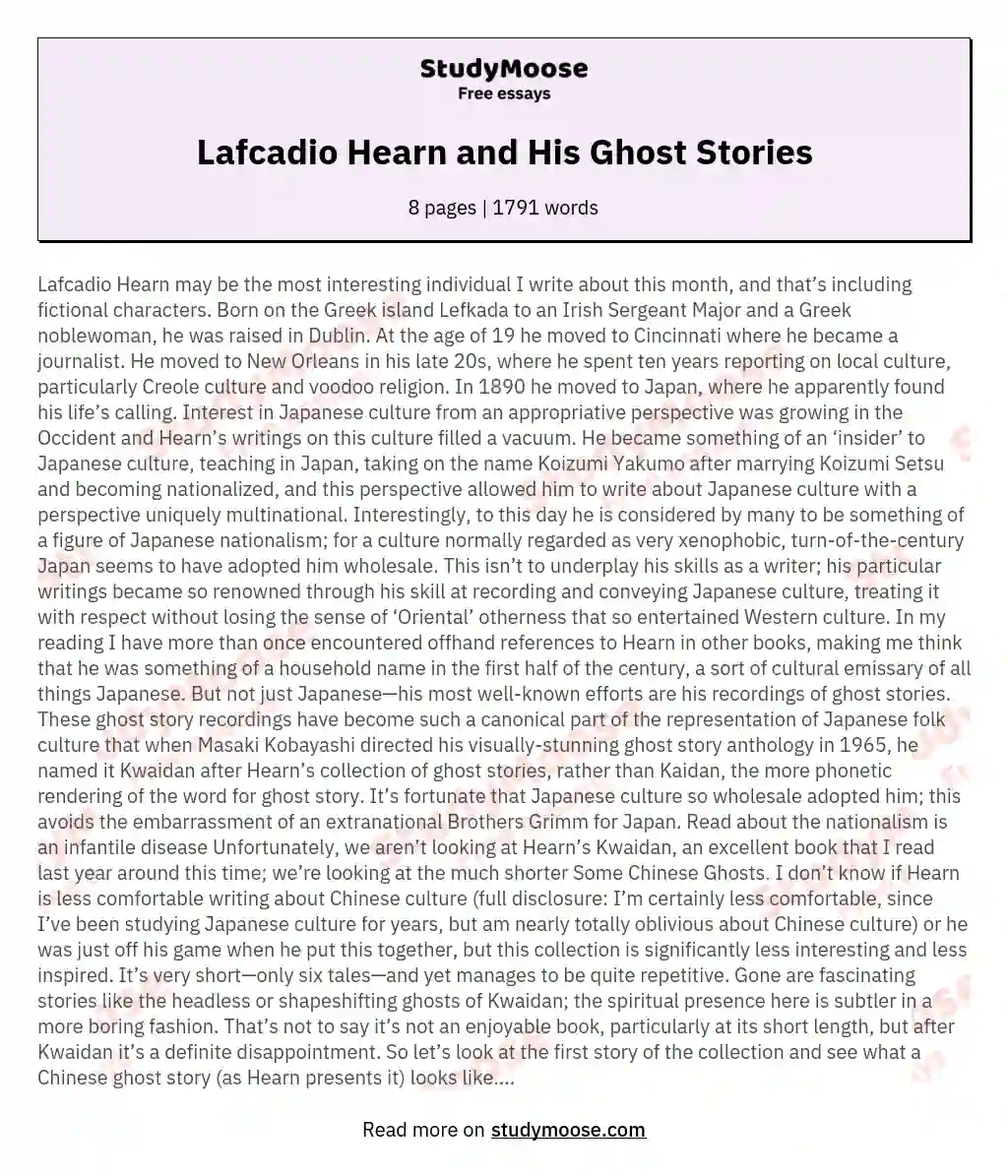 Lafcadio Hearn and His Ghost Stories essay