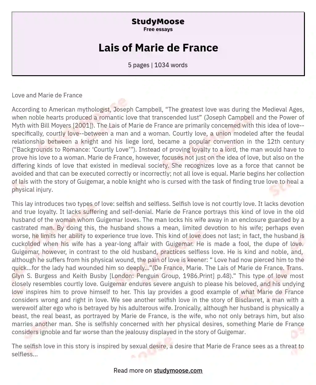 Lais of Marie de France essay