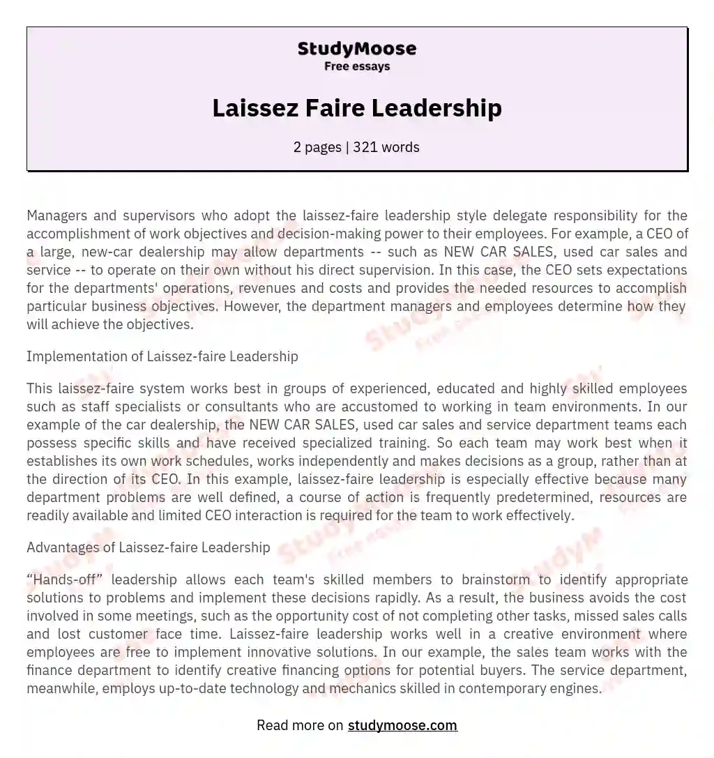 Laissez Faire Leadership essay