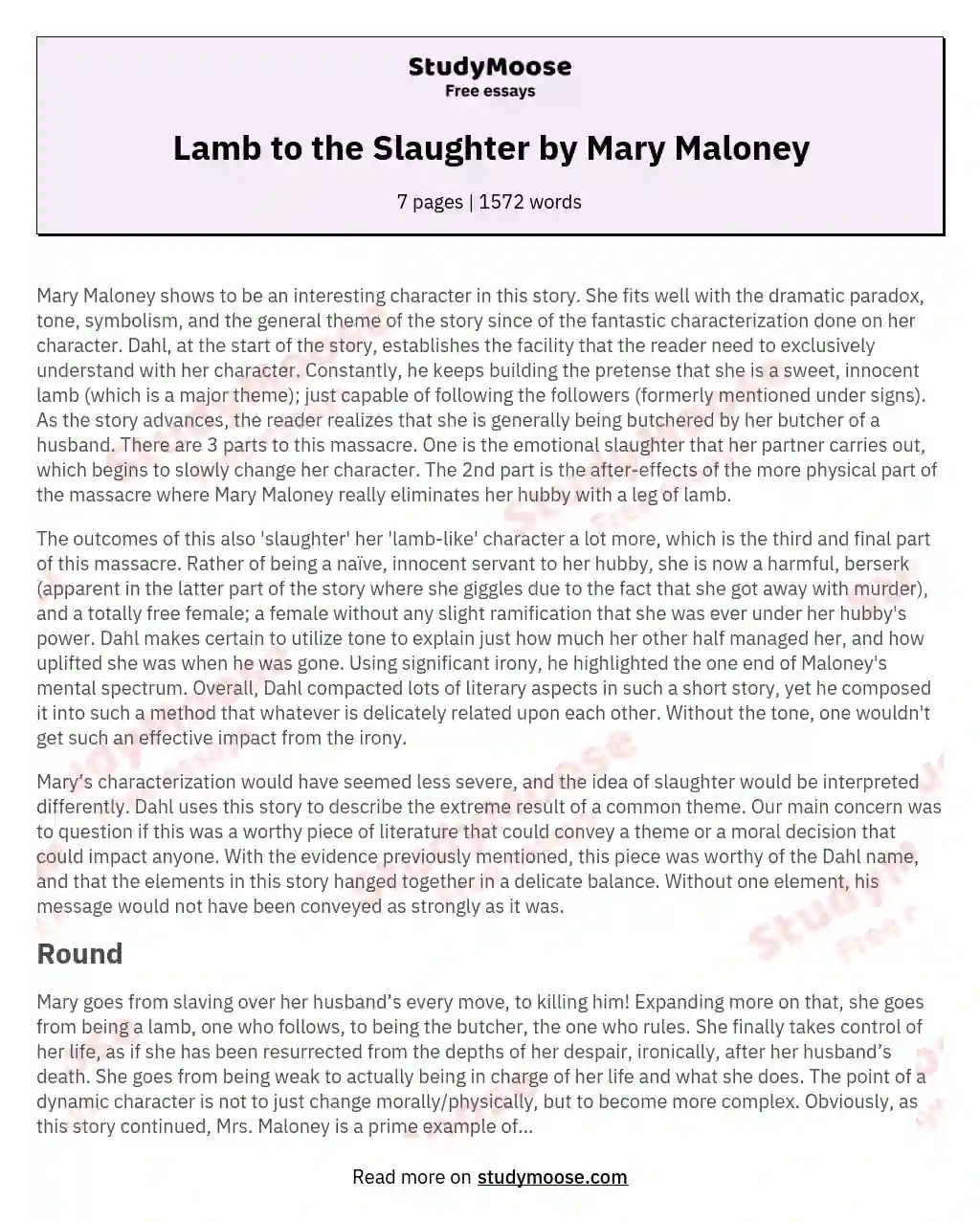 Lamb to the Slaughter by Mary Maloney