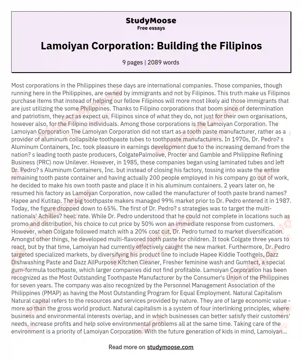 Lamoiyan Corporation: Building the Filipinos
