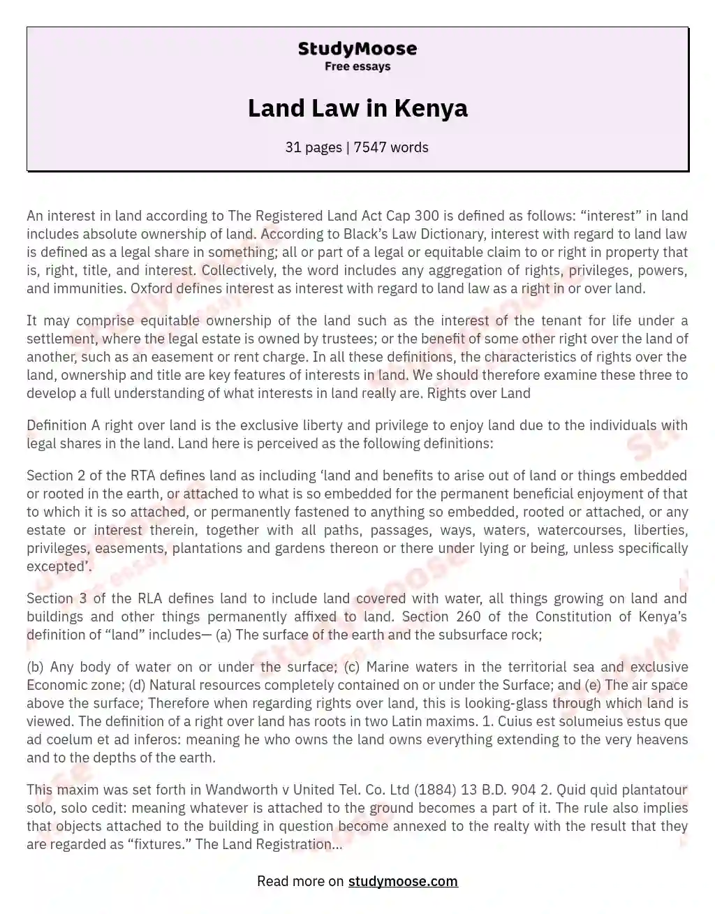 Land Law in Kenya essay