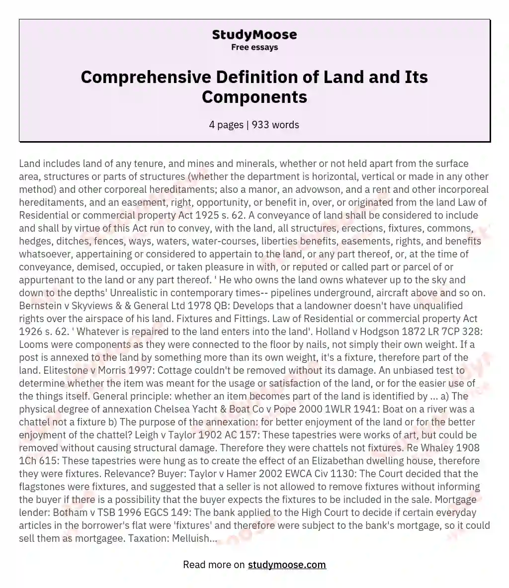 Comprehensive Definition of Land and Its Components essay