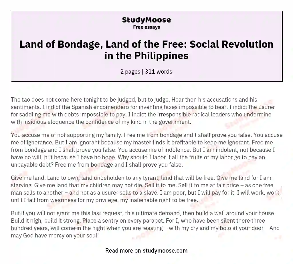 Land of Bondage, Land of the Free: Social Revolution in the Philippines