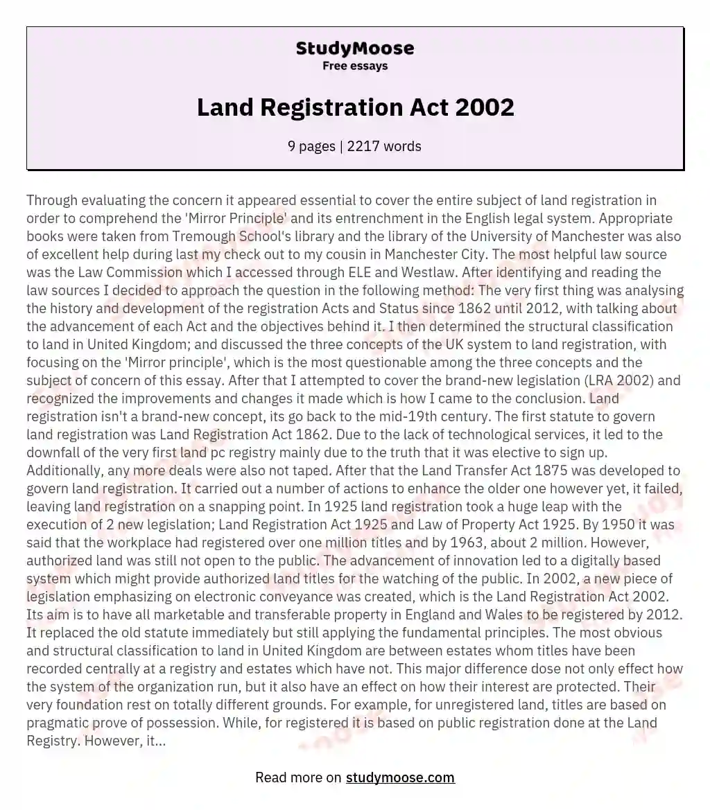 Land Registration Act 2002 essay