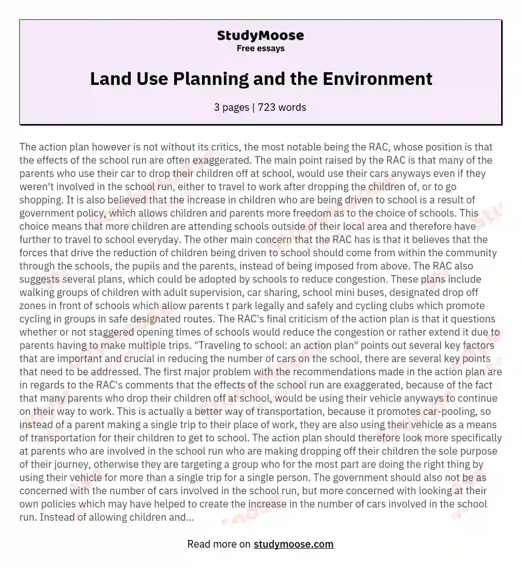 Land Use Planning and the Environment essay