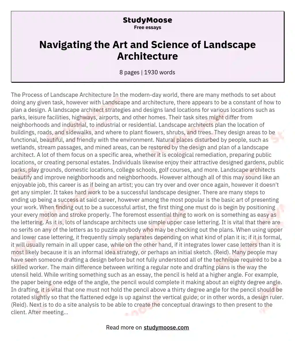 Navigating the Art and Science of Landscape Architecture essay