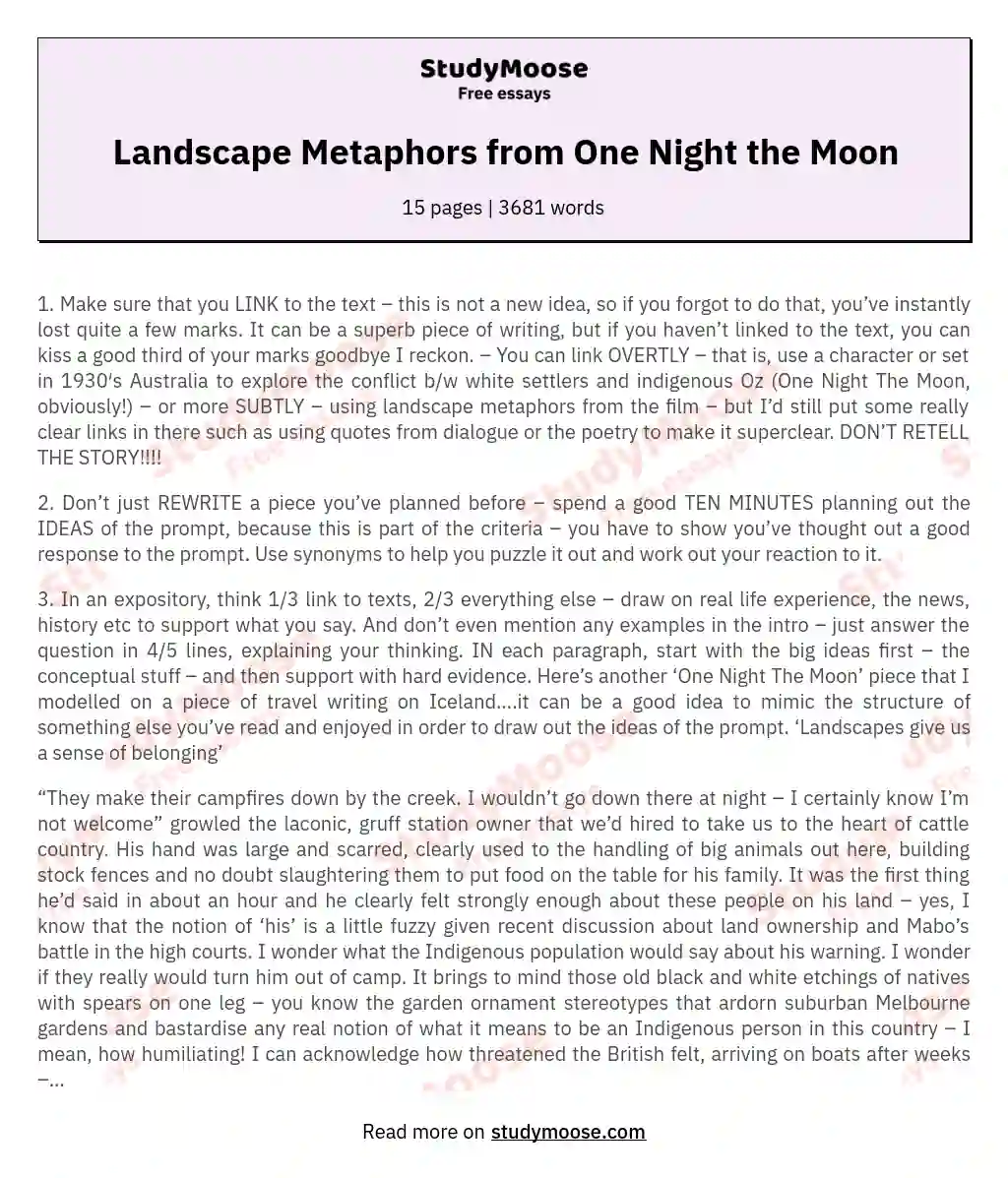 Landscape Metaphors from One Night the Moon essay