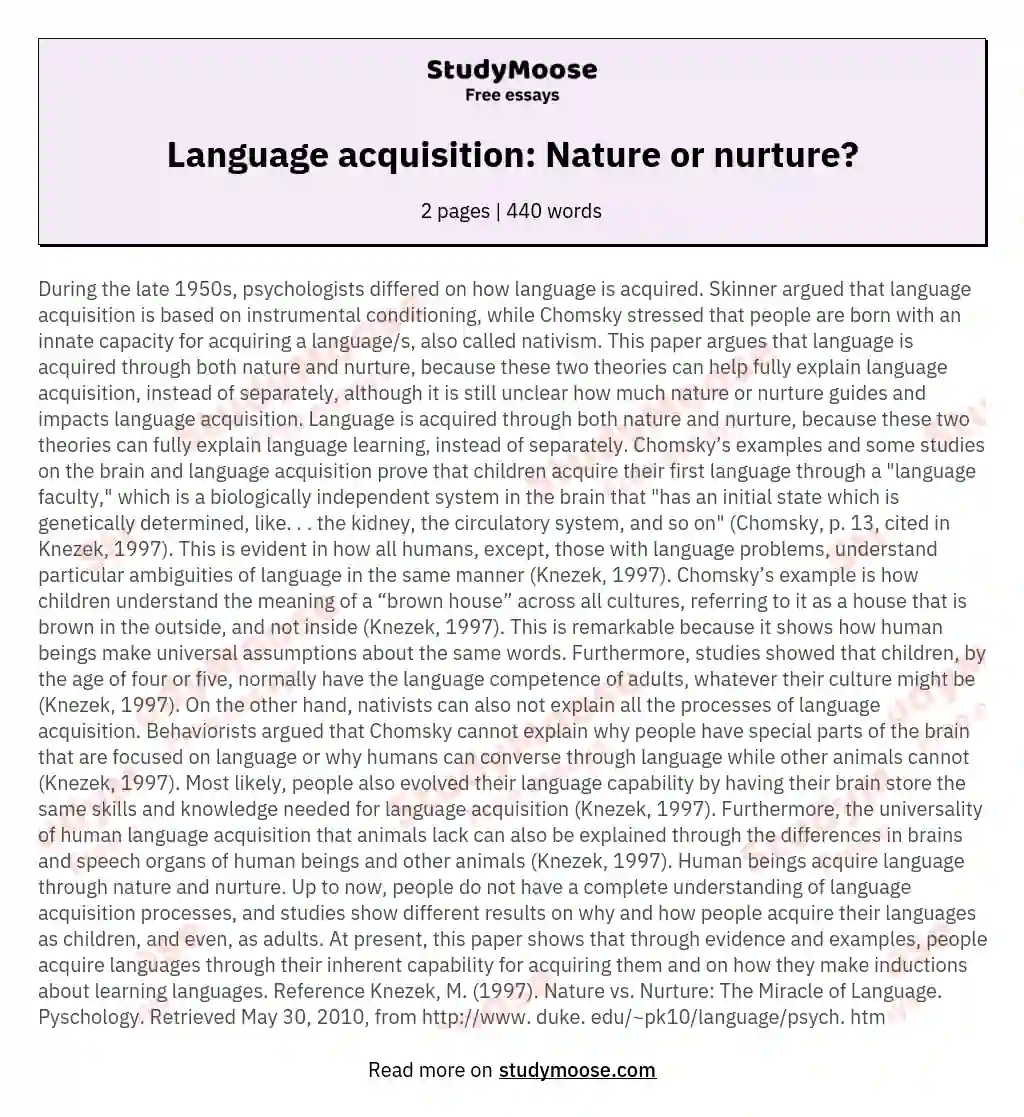 Language acquisition: Nature or nurture? essay