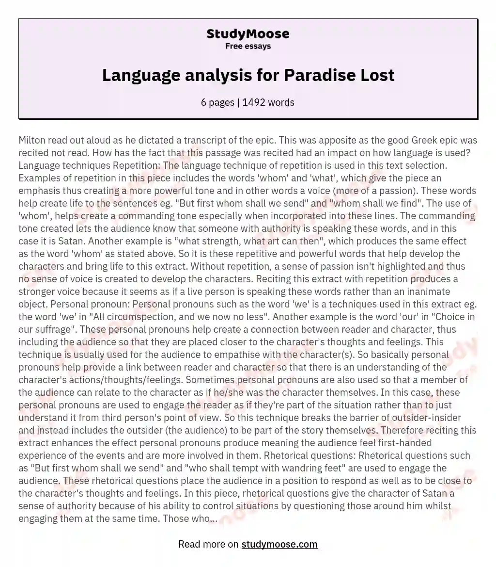 Language analysis for Paradise Lost