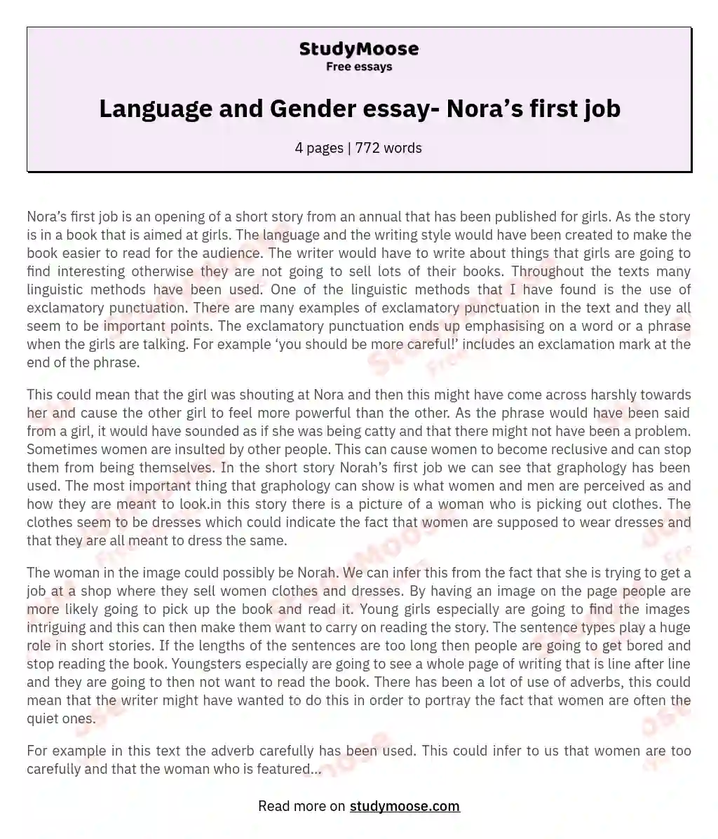 Language and Gender essay- Nora’s first job