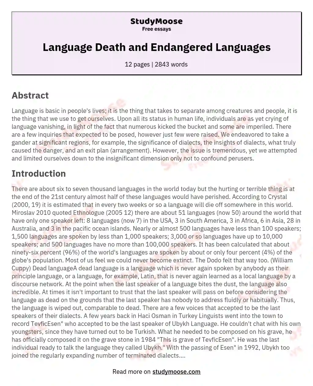 Language Death and Endangered Languages