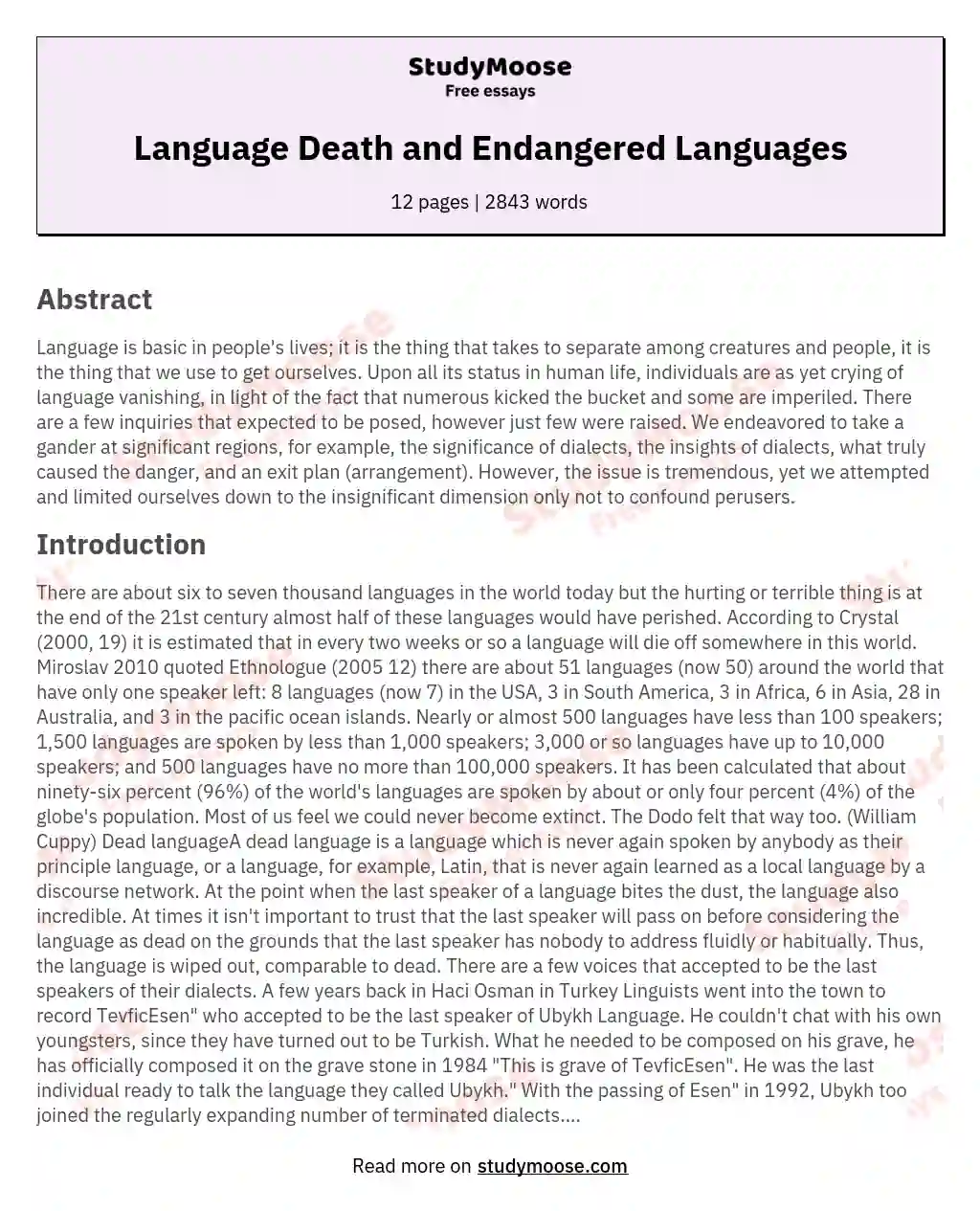 Language Death and Endangered Languages essay