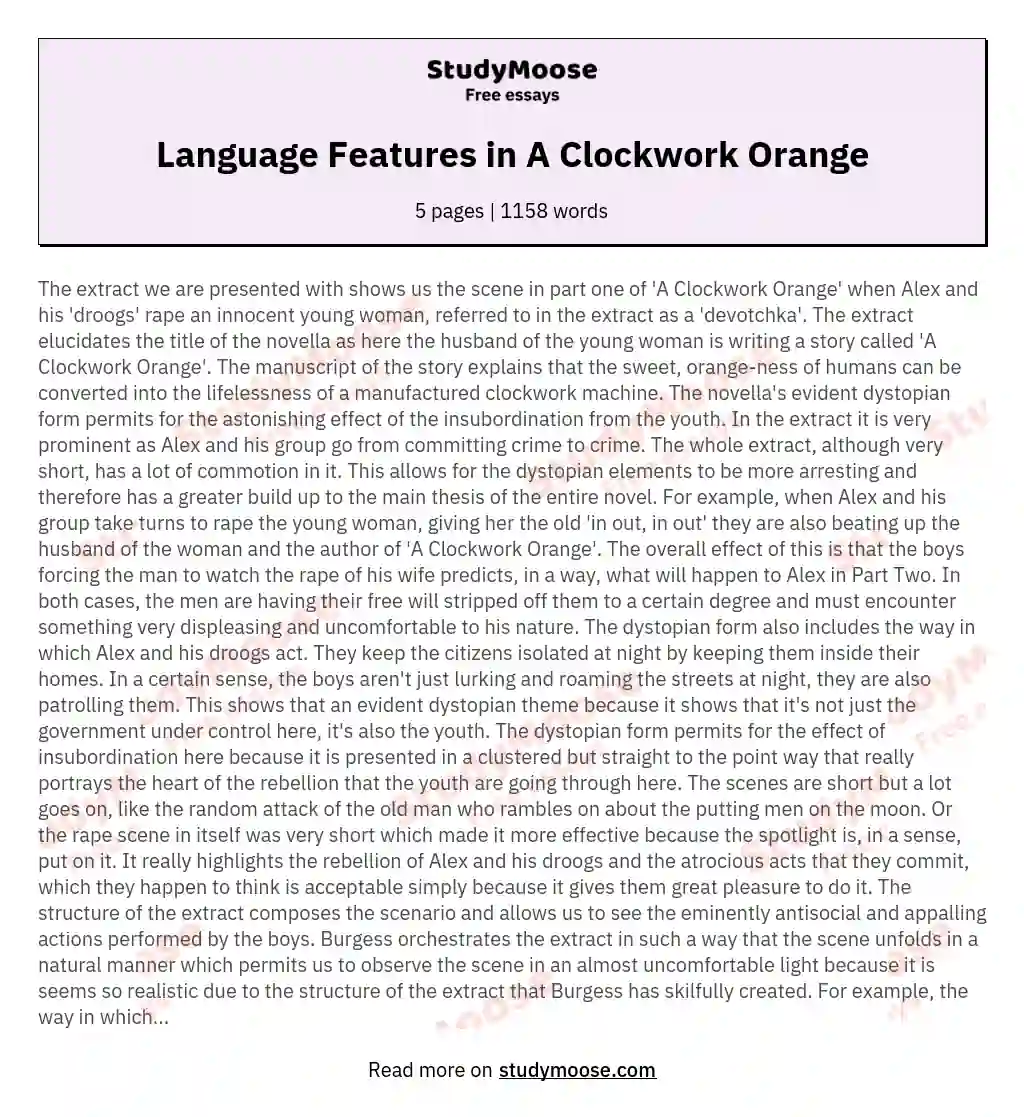 Language Features in A Clockwork Orange essay