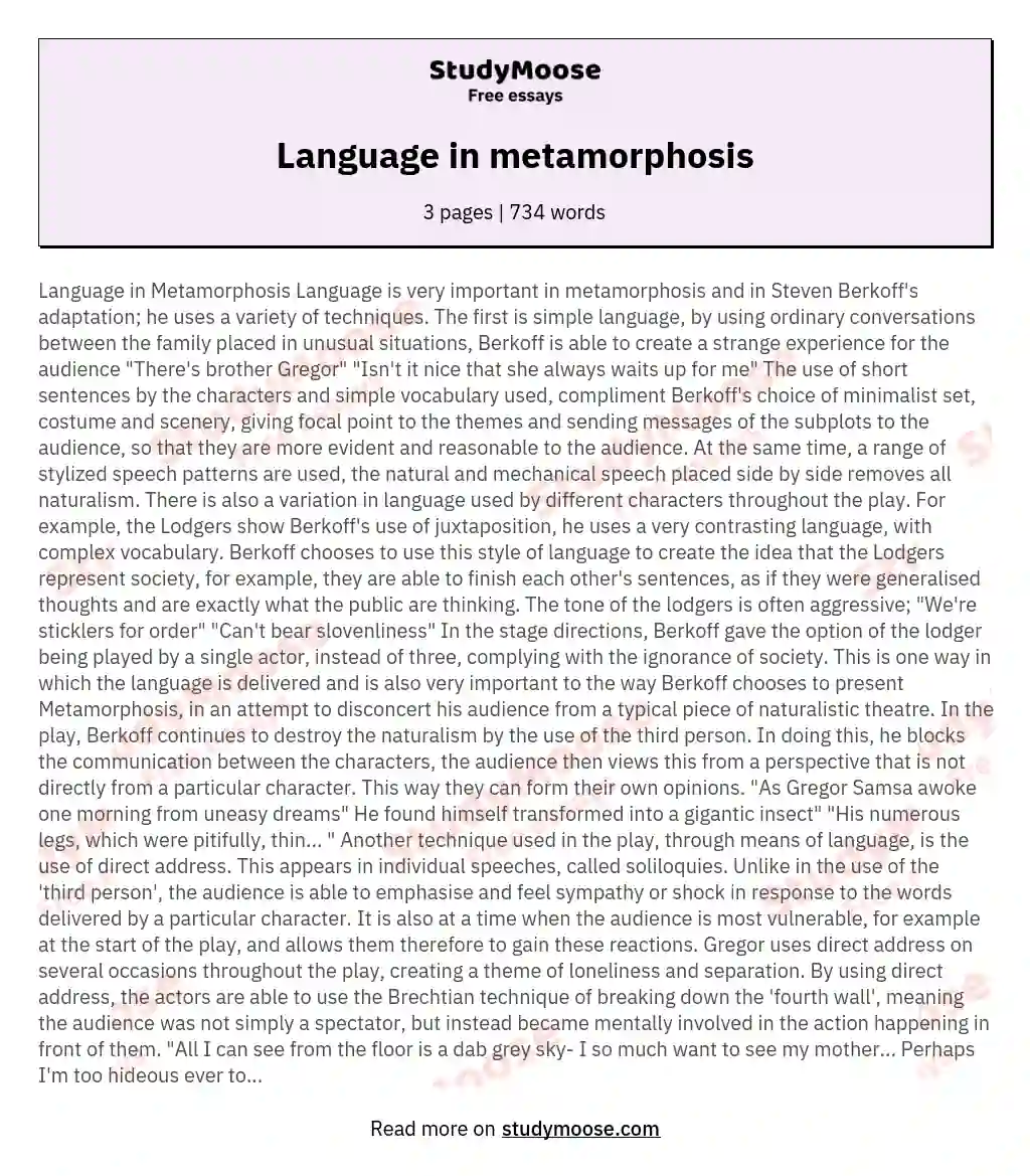 Language in metamorphosis essay
