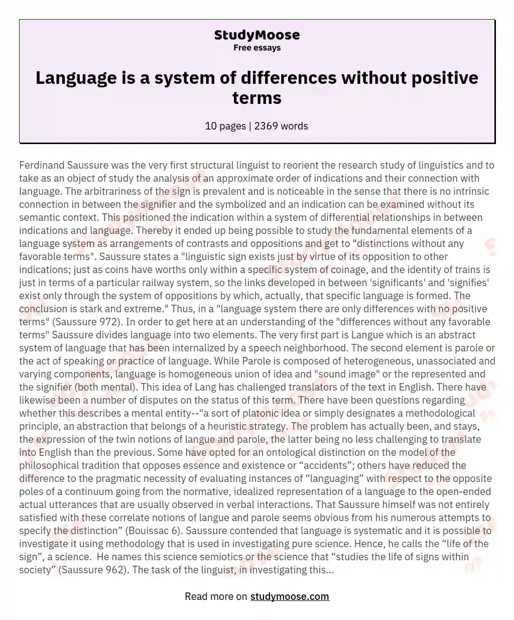 Language is a system of differences without positive terms essay