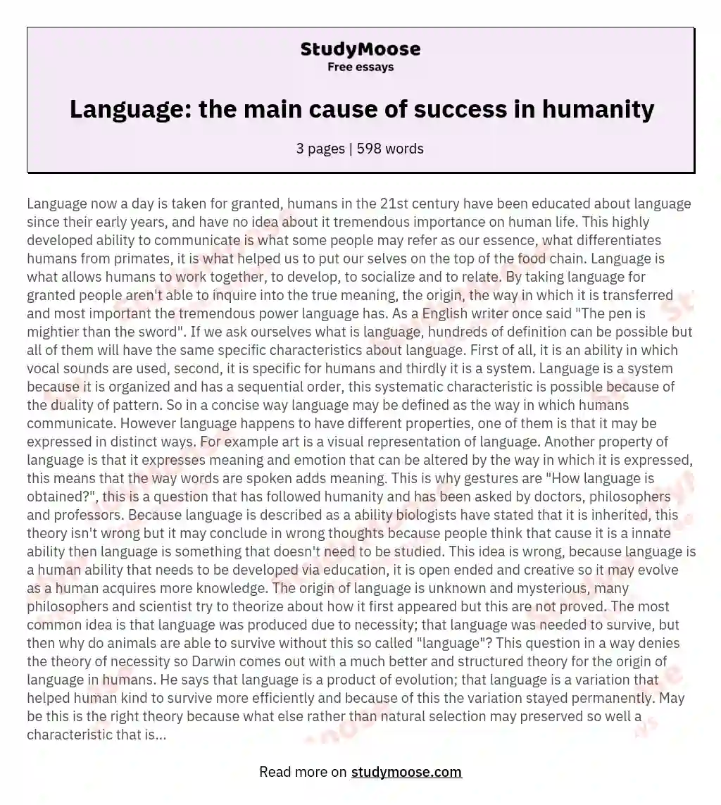 Language: the main cause of success in humanity essay