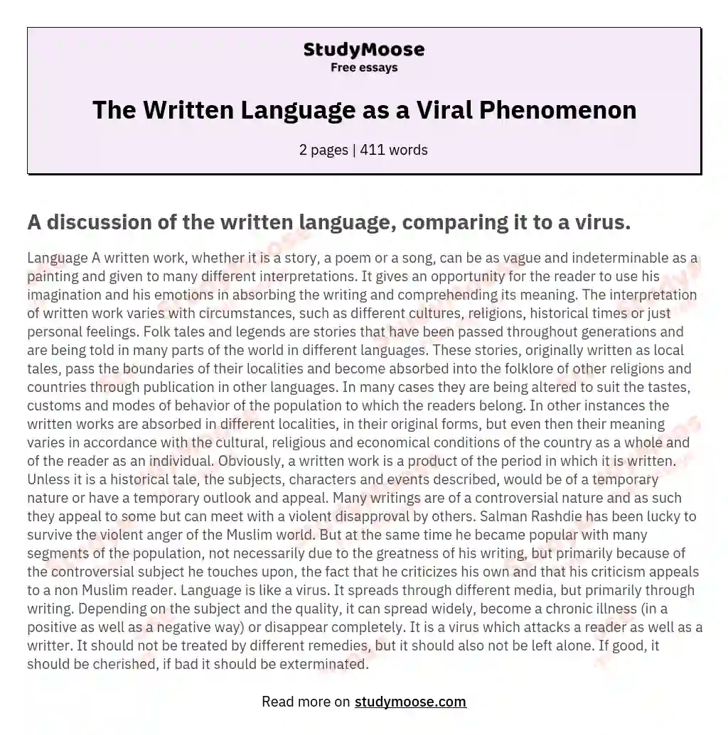The Written Language as a Viral Phenomenon essay