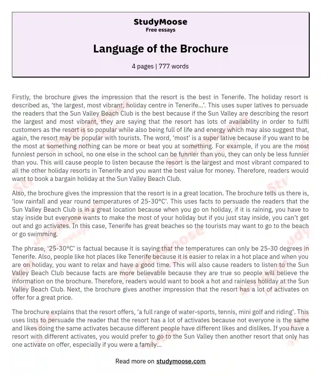 Language of the Brochure essay