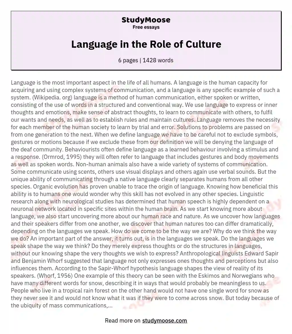 Language in the Role of Culture essay