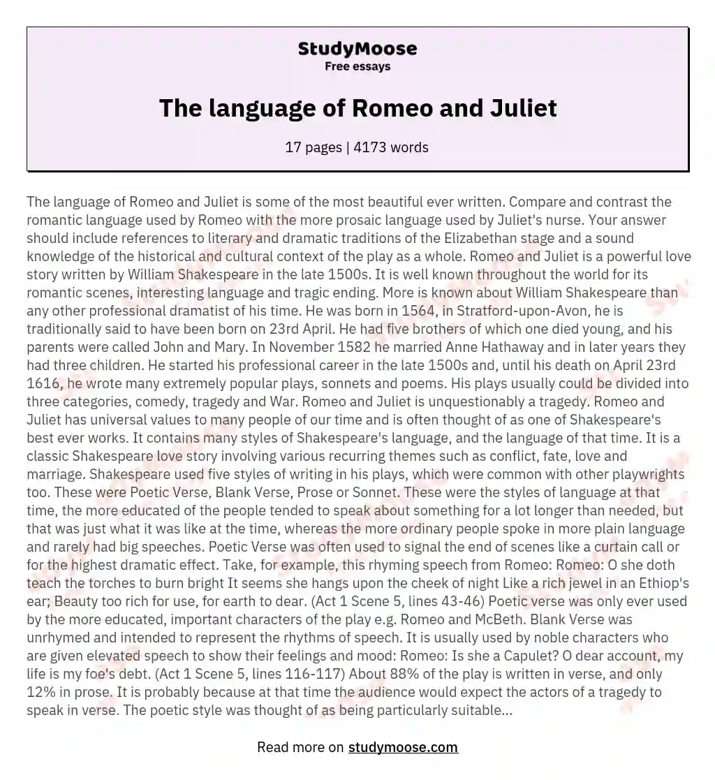 The language of Romeo and Juliet essay