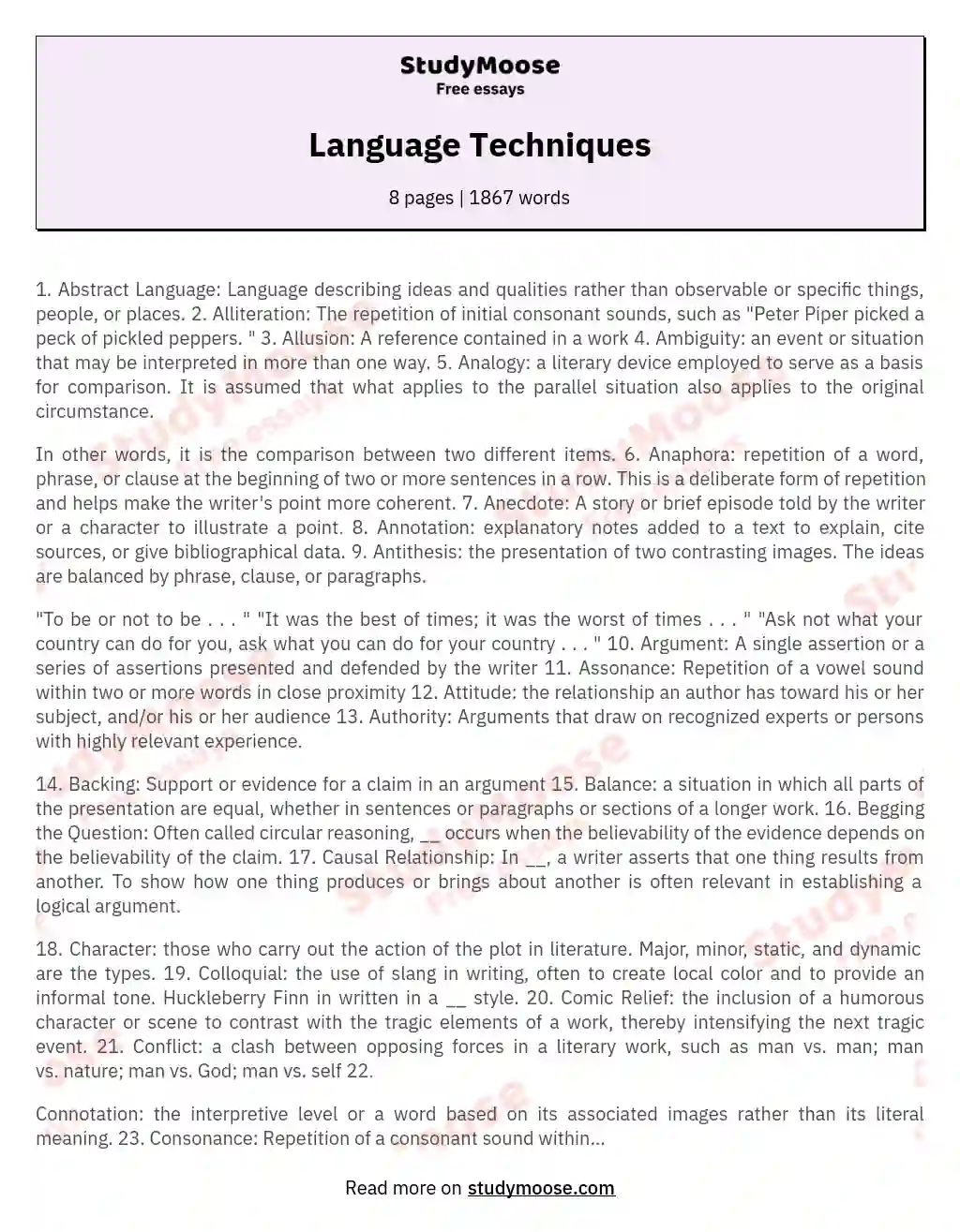 Language Techniques essay