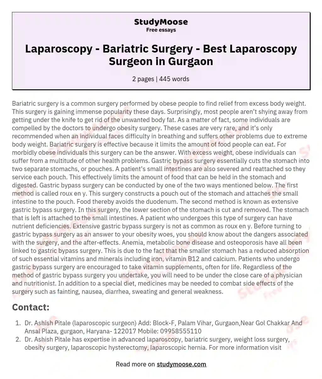 Laparoscopy - Bariatric Surgery - Best Laparoscopy Surgeon in Gurgaon