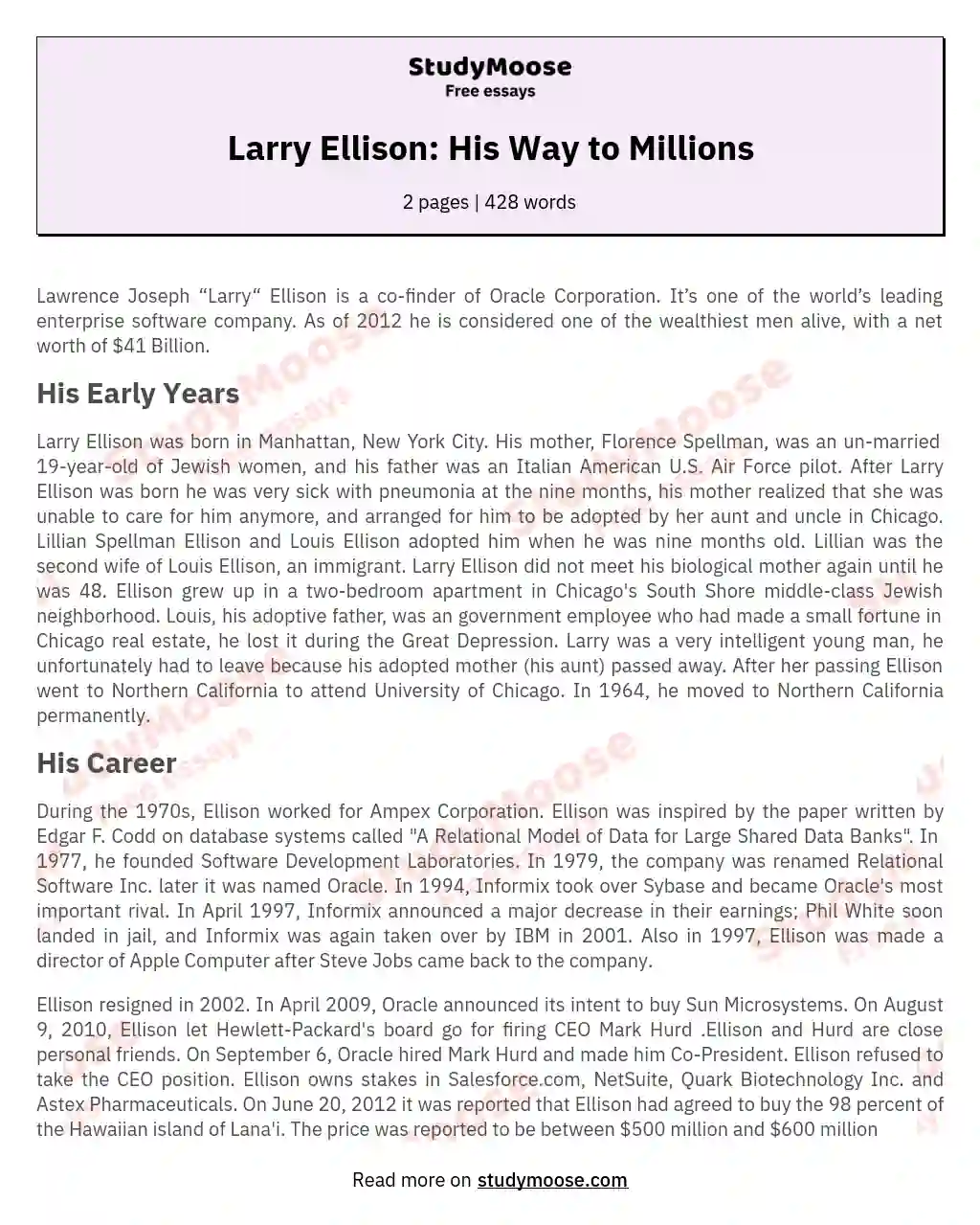 Larry Ellison: His Way to Millions