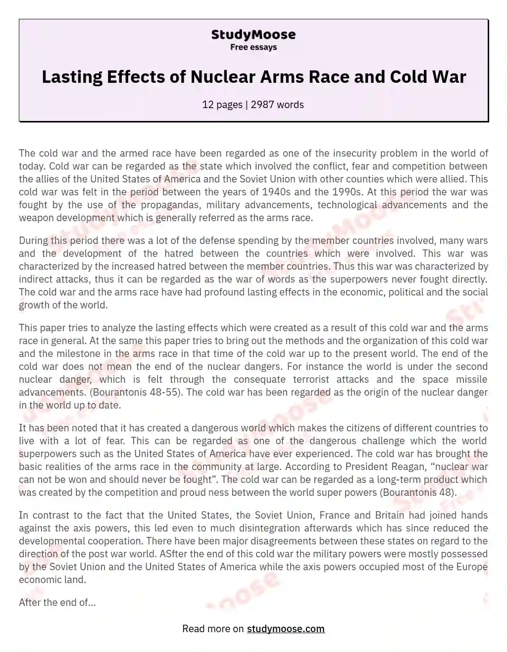 Lasting Effects of Nuclear Arms Race and Cold War
