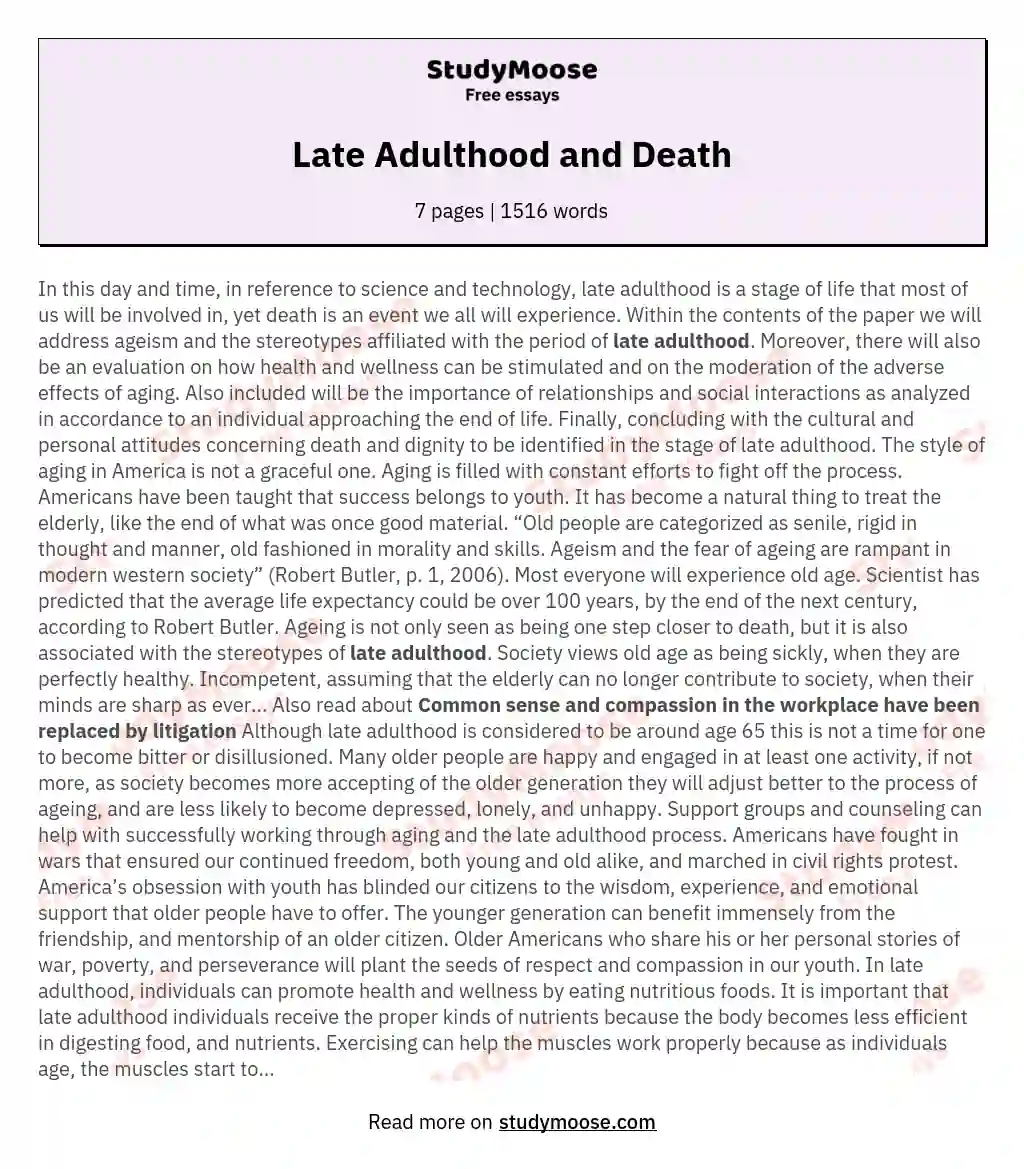 Late Adulthood and Death essay