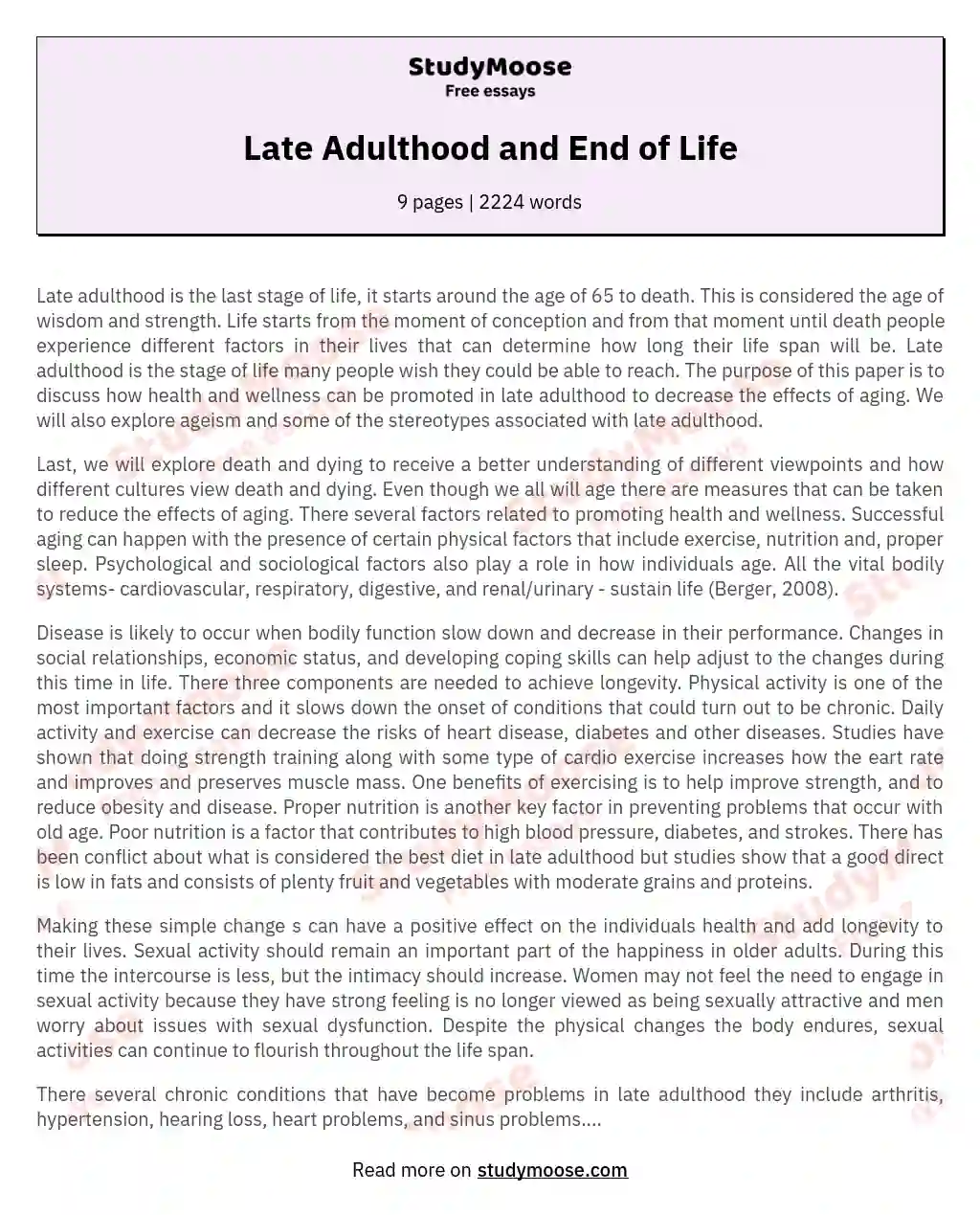 Late Adulthood and End of Life essay