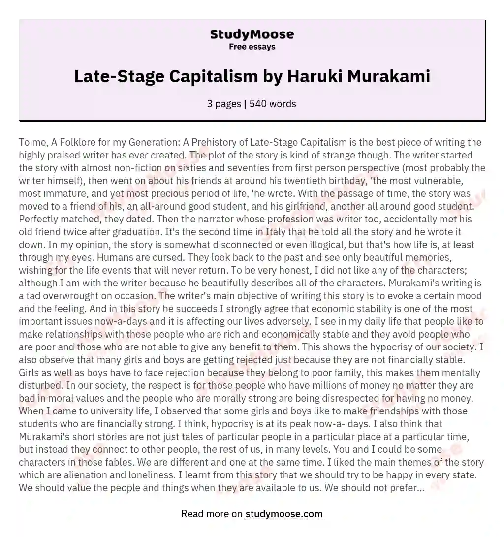 Late-Stage Capitalism by Haruki Murakami essay