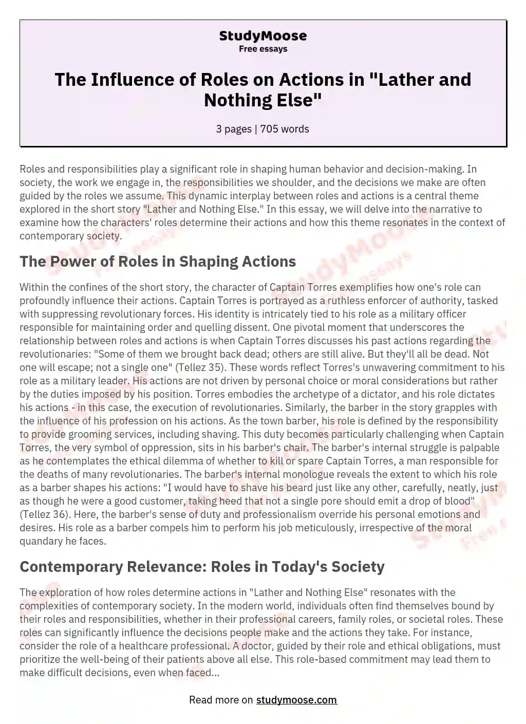 The Influence of Roles on Actions in "Lather and Nothing Else" essay