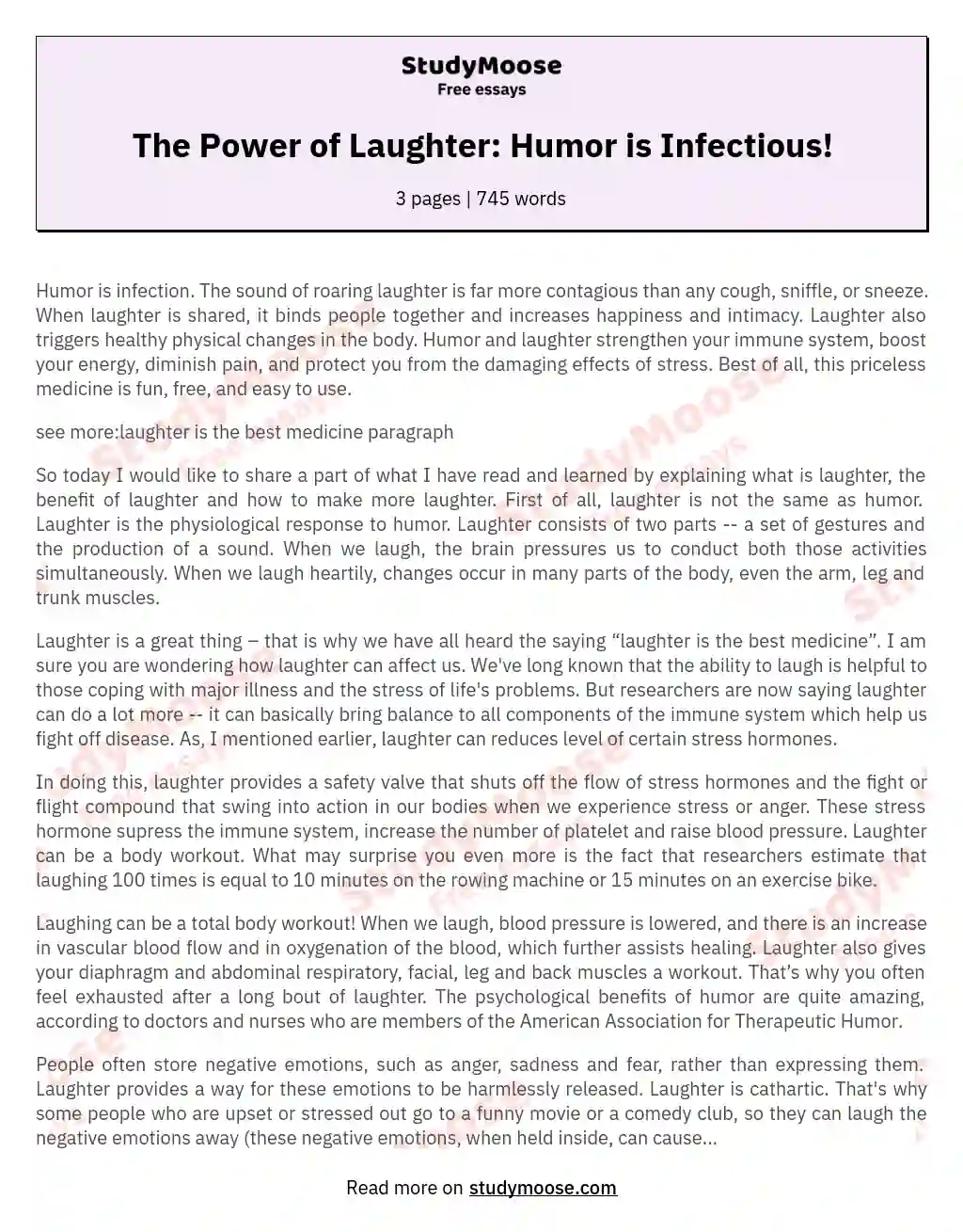 The Power of Laughter: Humor is Infectious! essay