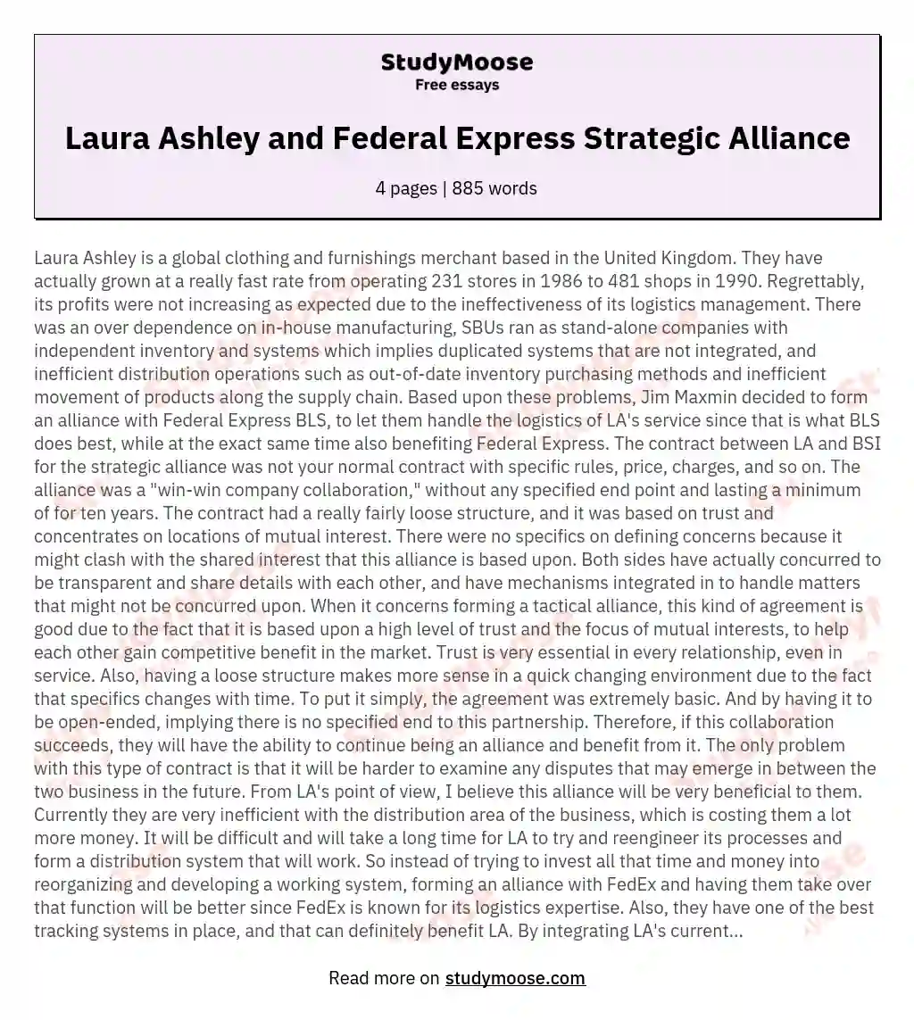 Laura Ashley and Federal Express Strategic Alliance