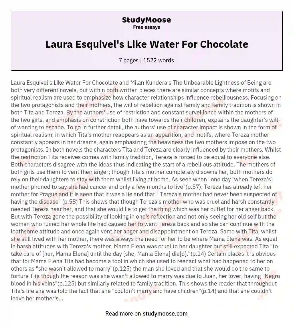 Laura Esquivel's Like Water For Chocolate