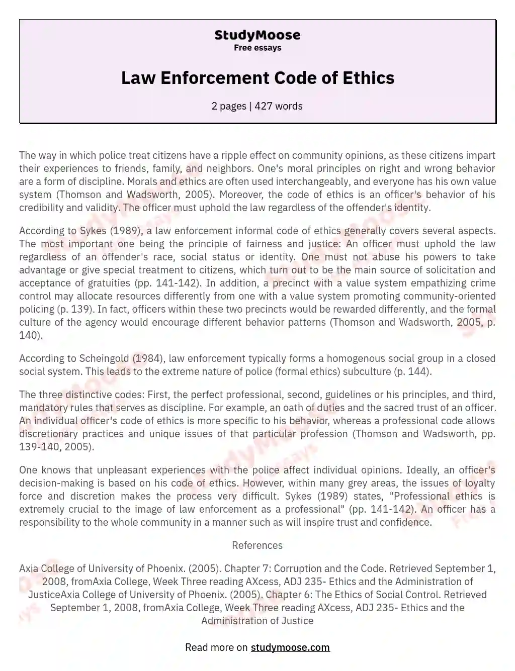 Law Enforcement Code of Ethics