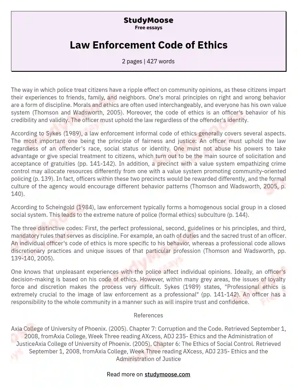 Law Enforcement Code of Ethics essay