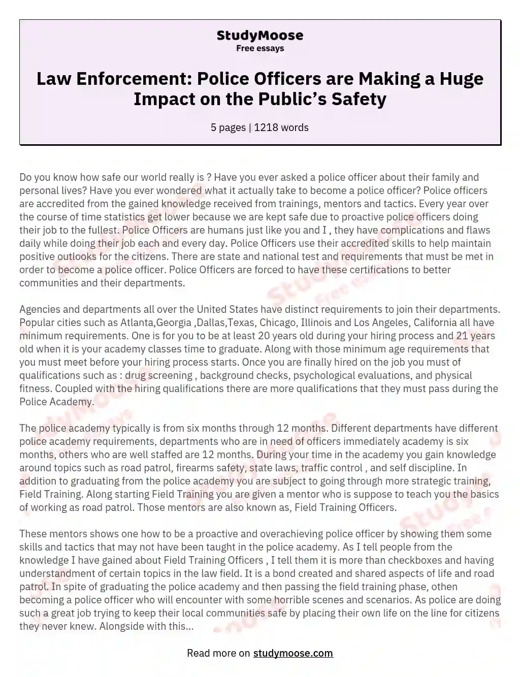 Law Enforcement:  Police Officers are Making a Huge Impact on the Public’s Safety essay