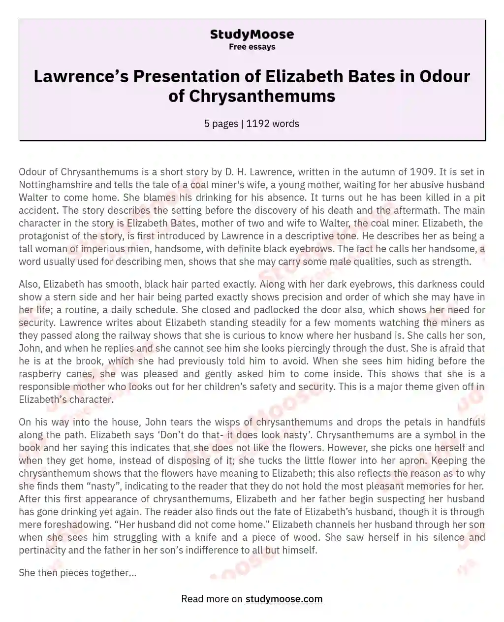 Lawrence’s Presentation of Elizabeth Bates in Odour of Chrysanthemums