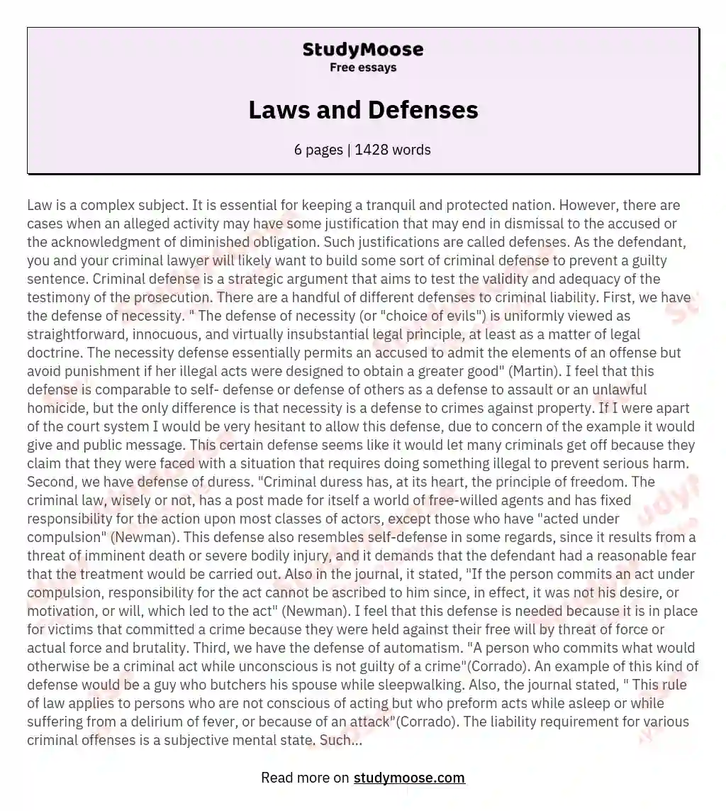 Laws and Defenses essay