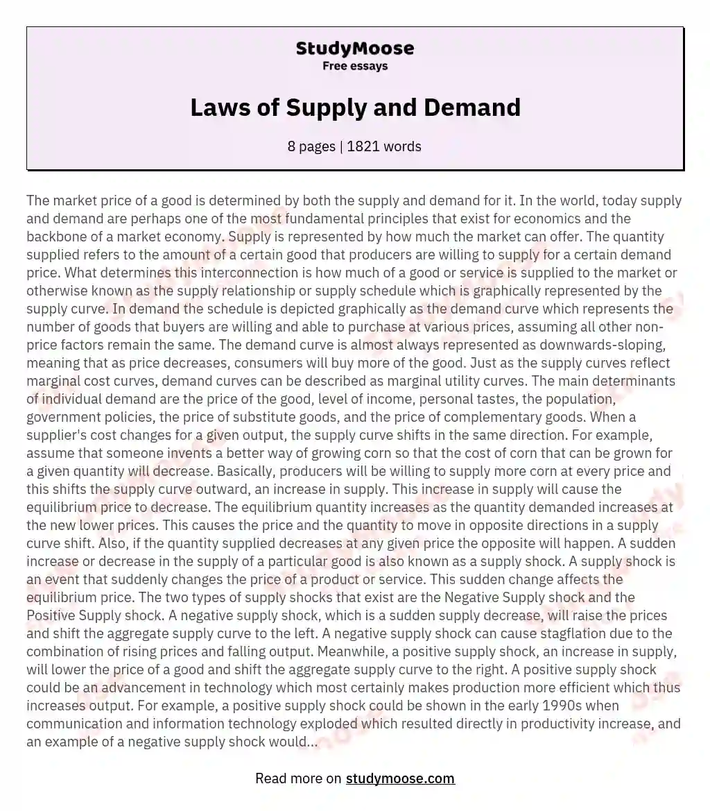 Laws of Supply and Demand