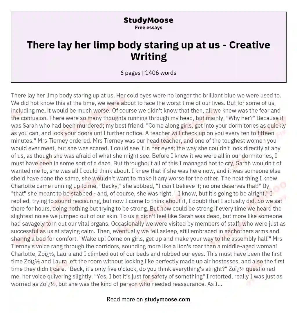 There lay her limp body staring up at us - Creative Writing essay