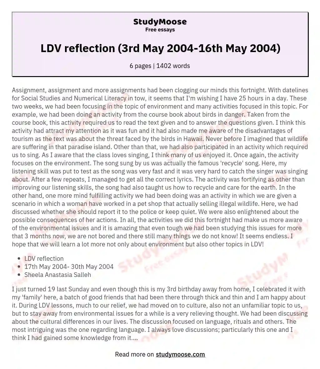 LDV reflection (3rd May 2004-16th May 2004)