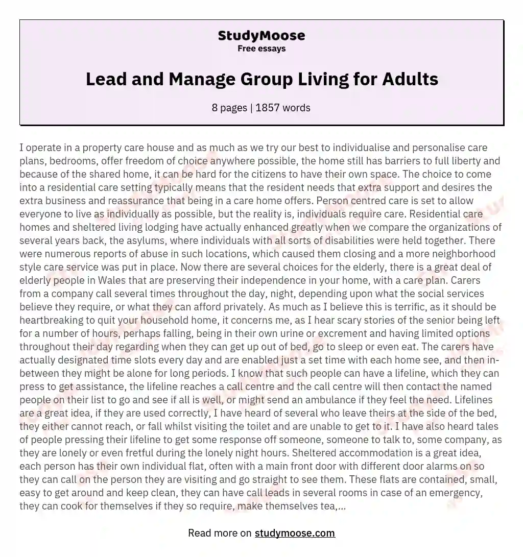 Lead and Manage Group Living for Adults essay