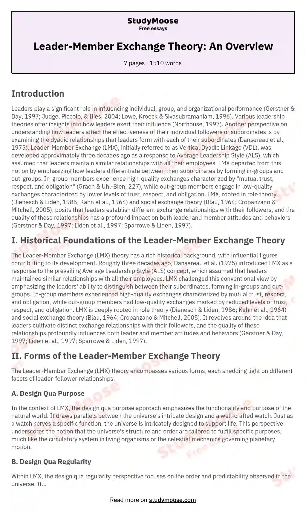 Leader-Member Exchange Theory: An Overview essay