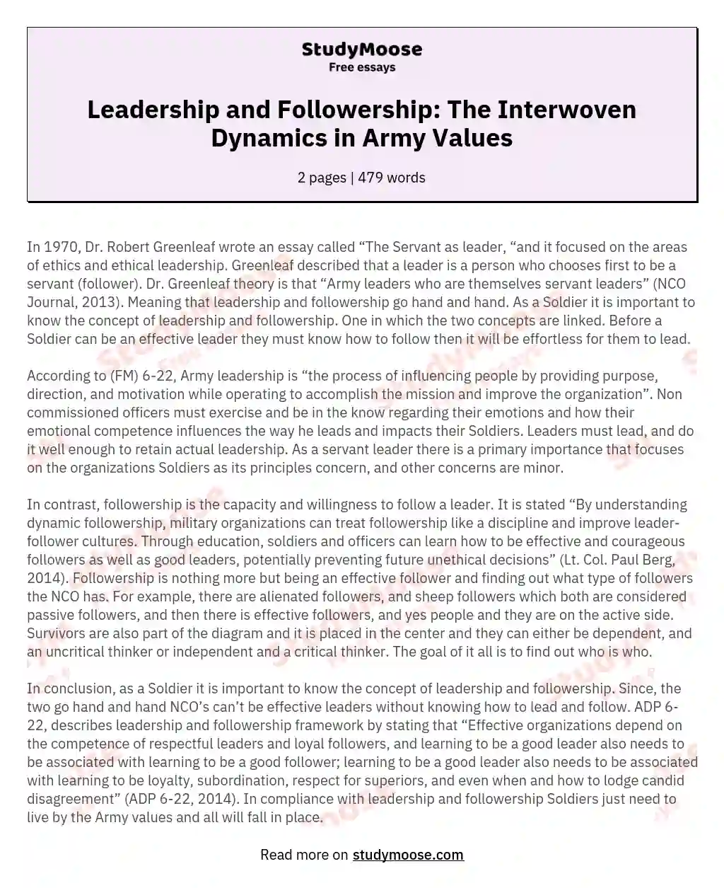 Leadership and Followership: The Interwoven Dynamics in Army Values essay