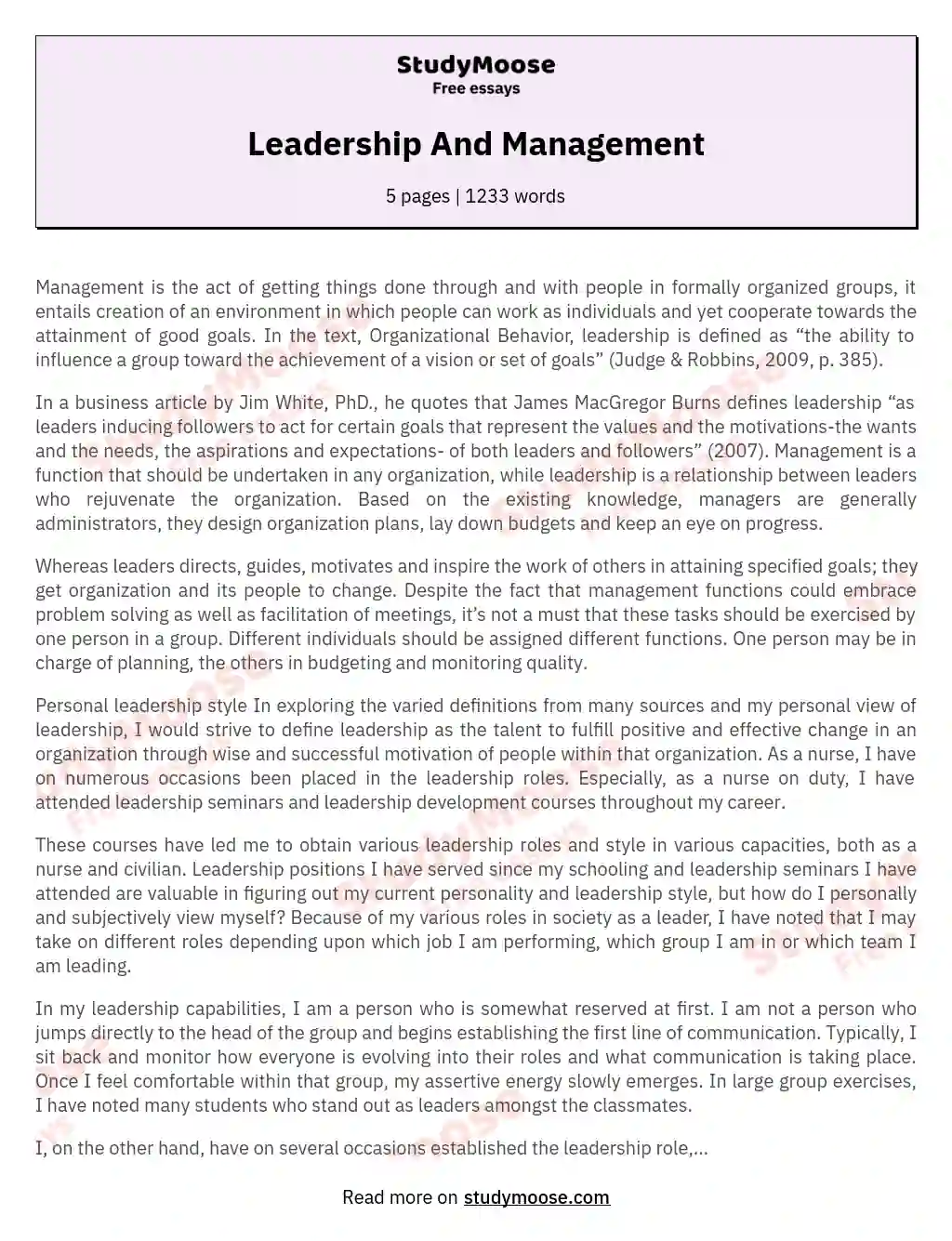 Leadership And Management essay