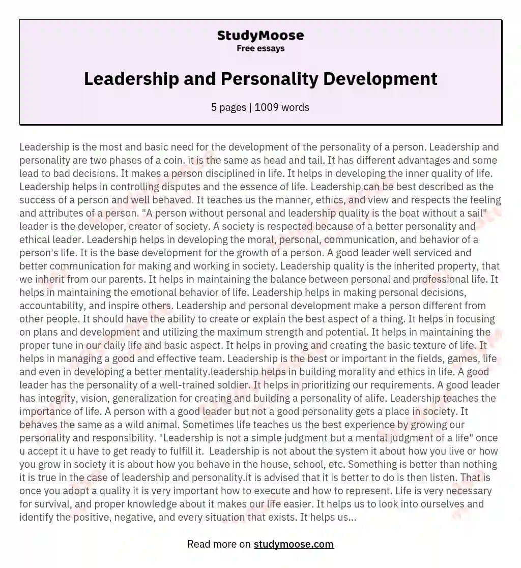 personal leadership development essay